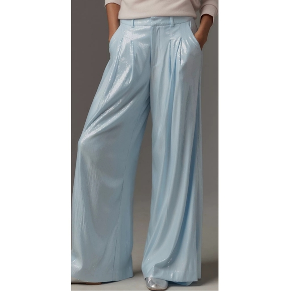 Anthropologie The Avery Pleated Wide-Leg Trousers by Maeve Sequin Blue Edition - Picture 9 of 13